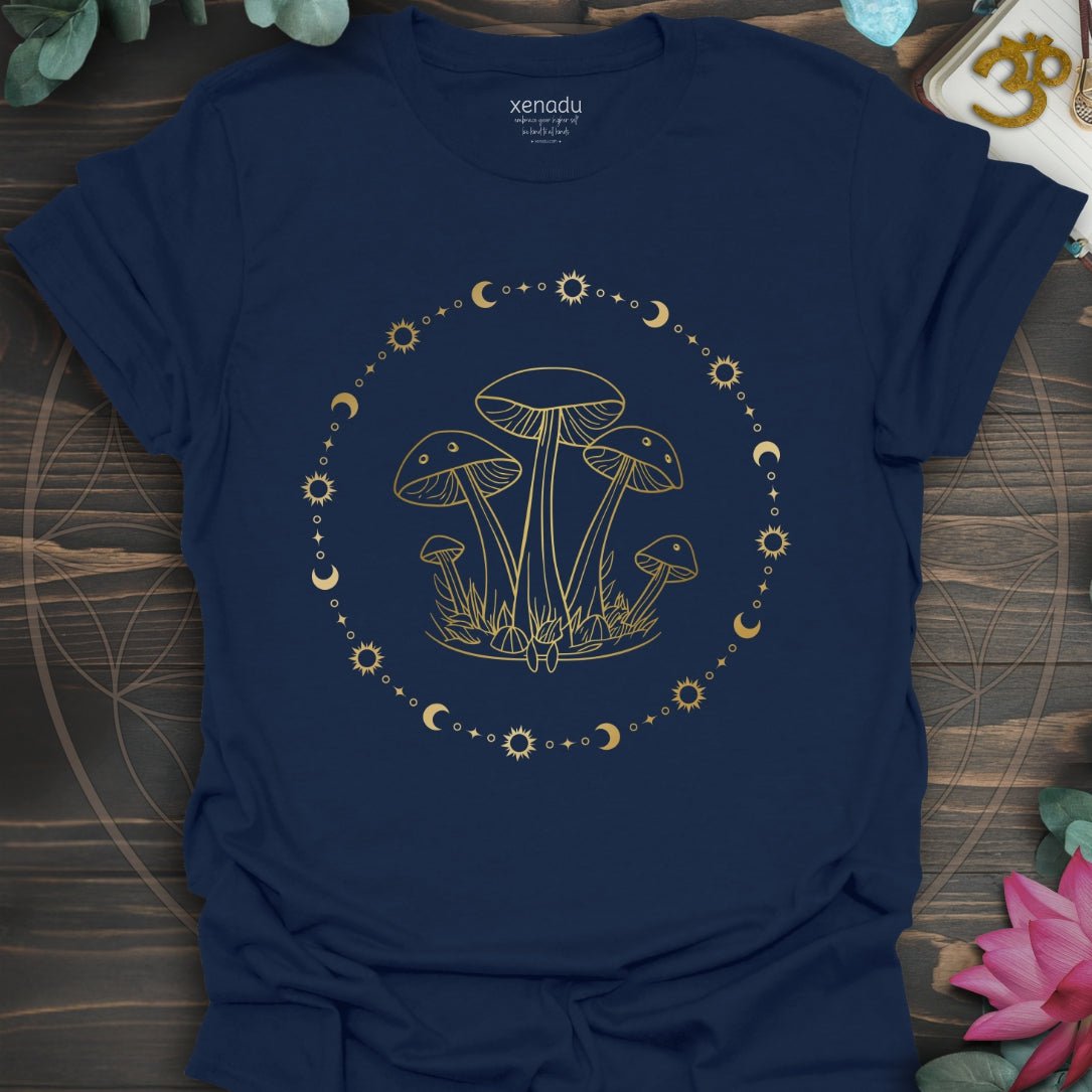 Golden Mushrooms and Moons Tee Navy T-Shirt