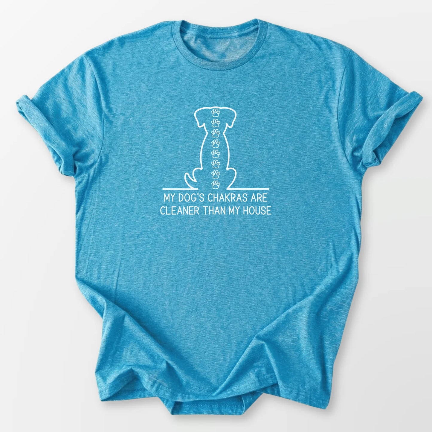 Clean Dog Chakras Tee Heather Sapphire T-Shirt