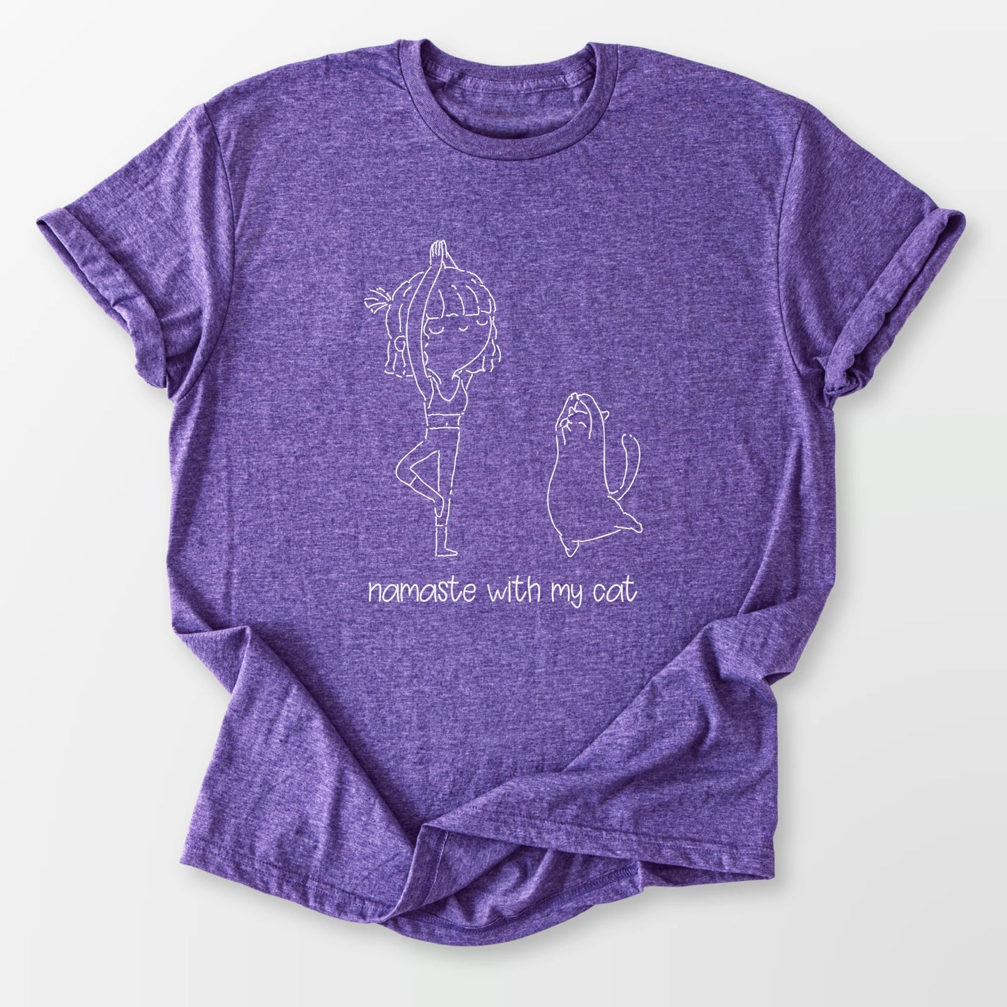 Namaste With My Cat Tee Heather Purple T-Shirt