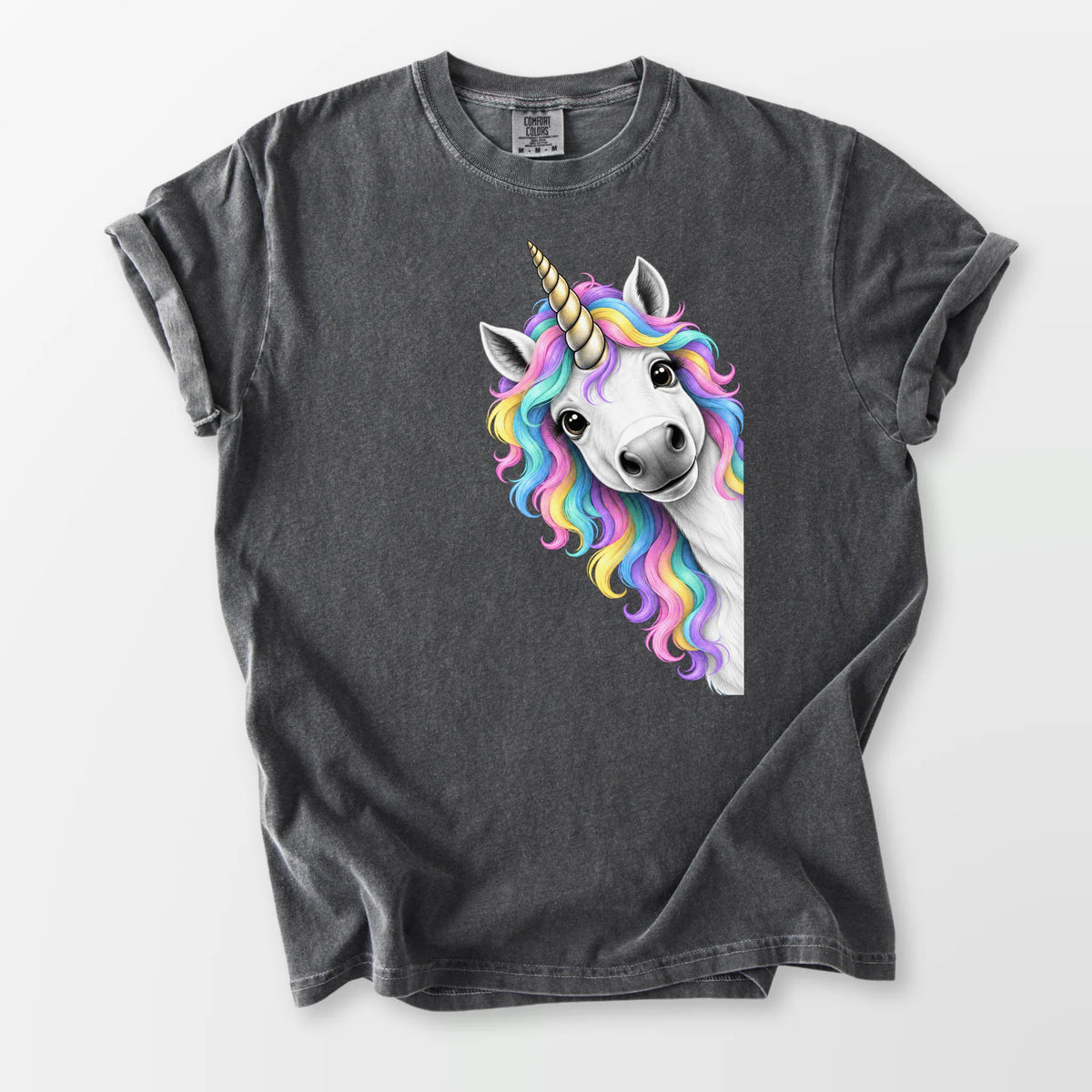 Peeking Unicorn Comfort Tee Pepper T-Shirt