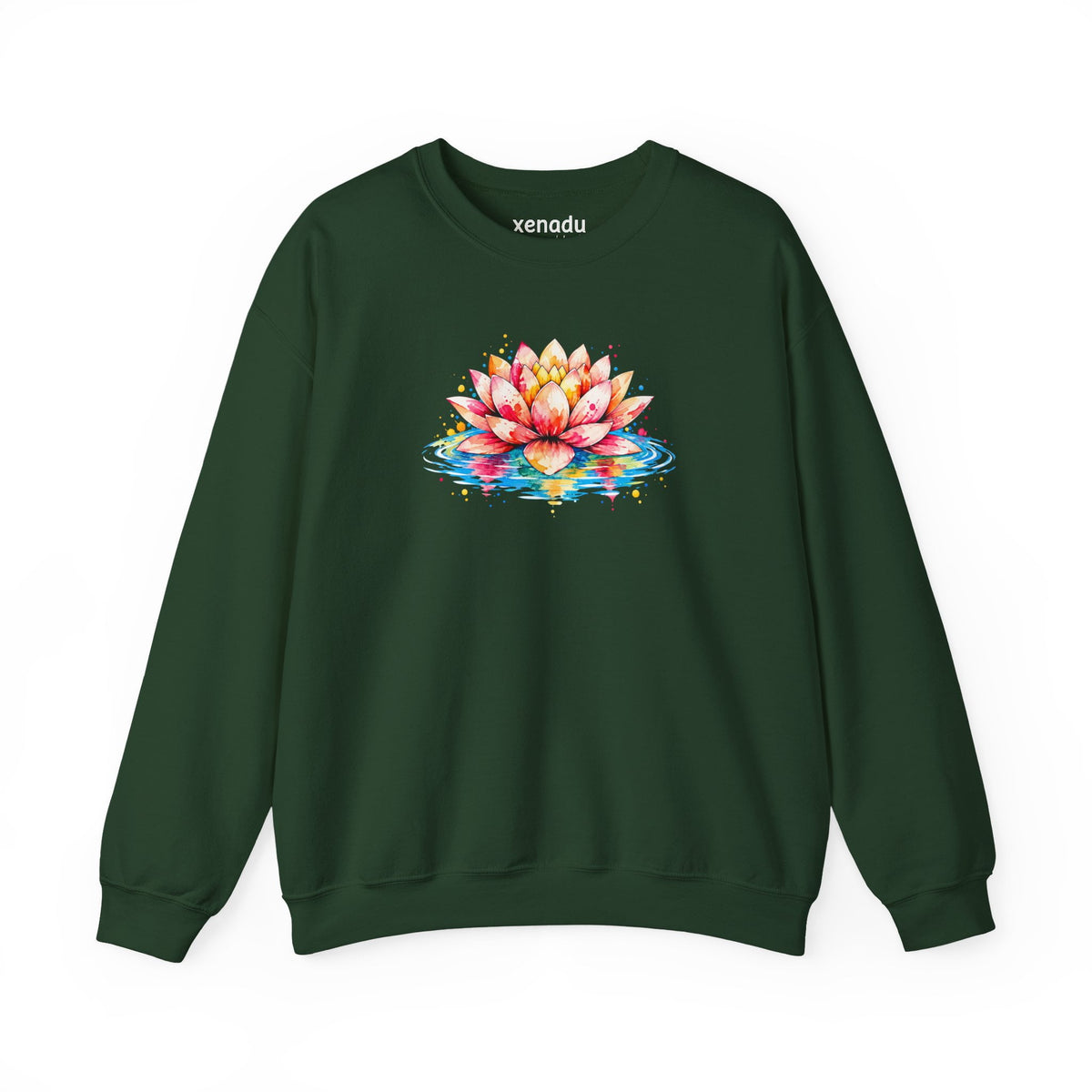 Watercolor Lotus Sweatshirt Forest Green Sweatshirt