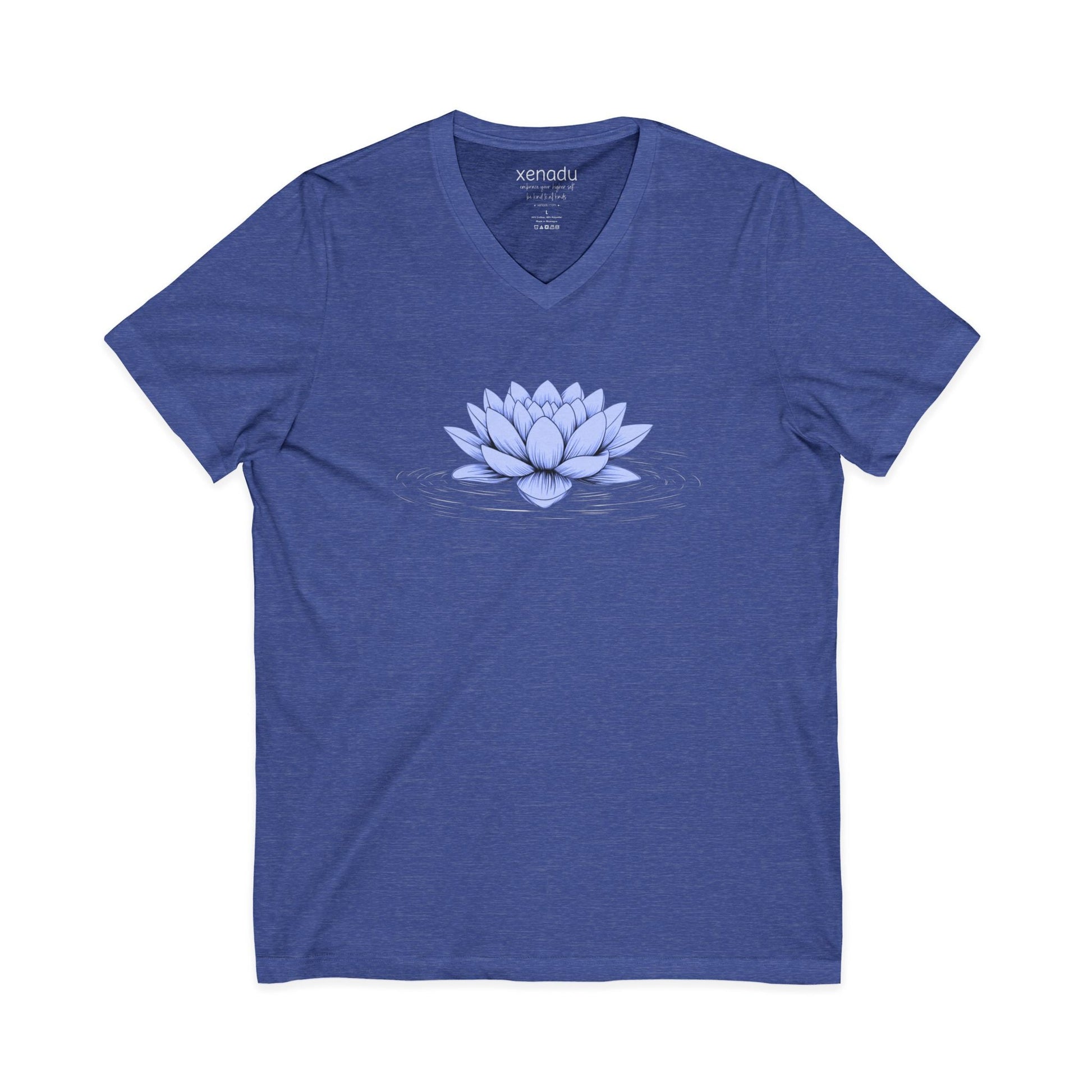 Floating Blue Lotus V-Neck Tee Heather True Royal V-neck