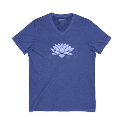 Floating Blue Lotus V-Neck Tee Heather True Royal V-neck