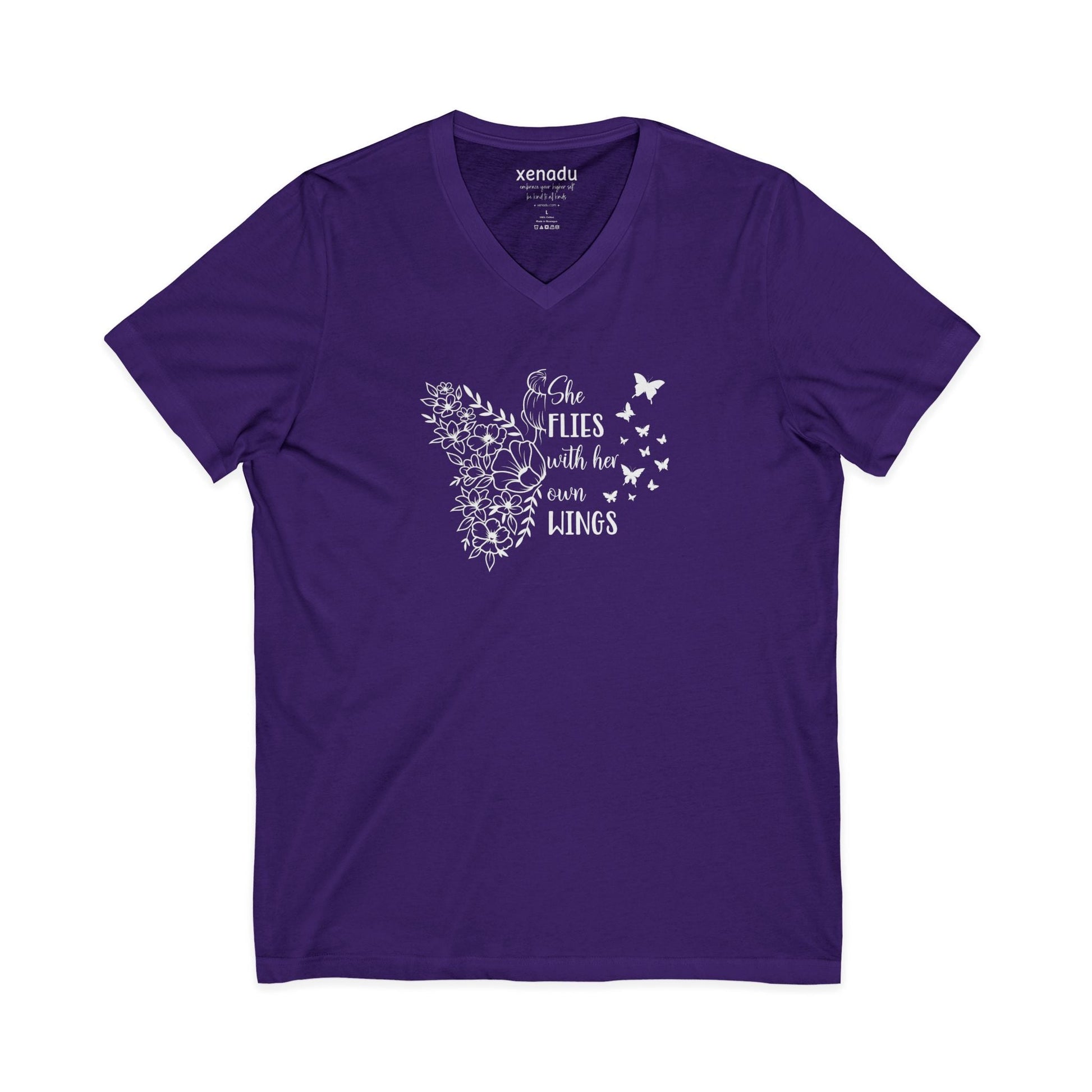 With Her Own Wings V-Neck Tee Purple V-neck