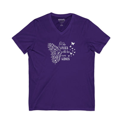 With Her Own Wings V-Neck Tee Purple V-neck