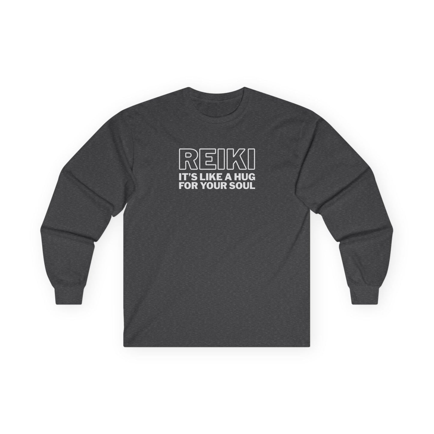 Reiki It's Like a Hug Long Sleeve Tee Dark Heather Grey Long-sleeve