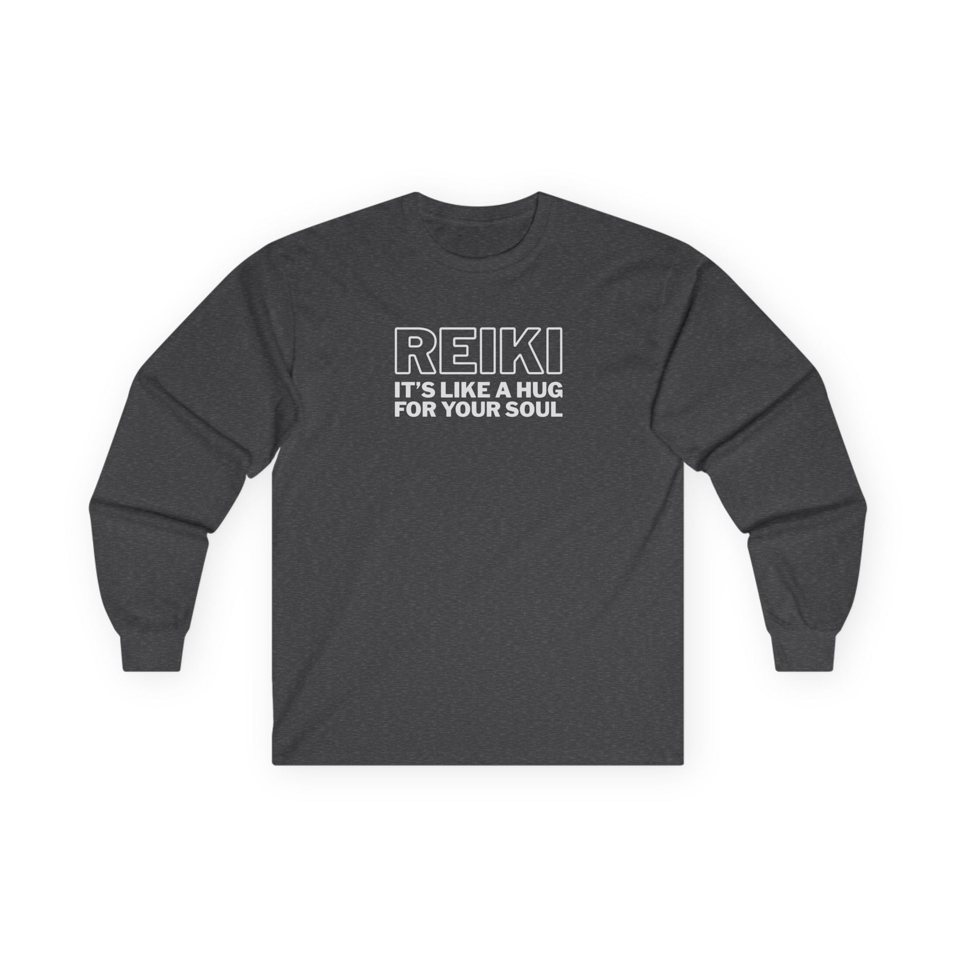 Reiki It's Like a Hug Long Sleeve Tee Dark Heather Grey Long-sleeve