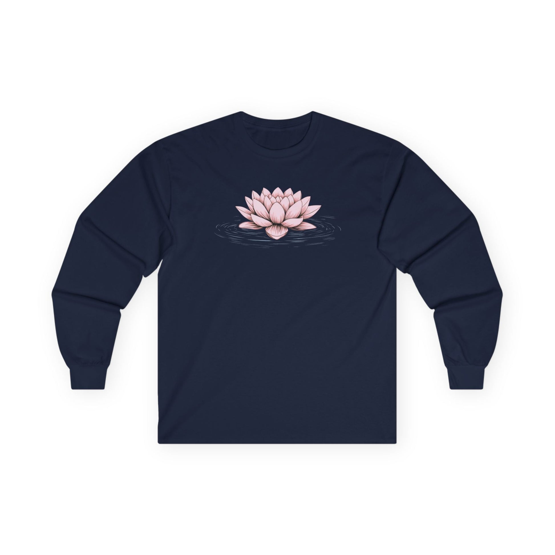Pink Floating Lotus Long Sleeve Tee Navy Long-sleeve