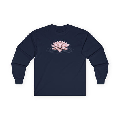 Pink Floating Lotus Long Sleeve Tee Navy Long-sleeve
