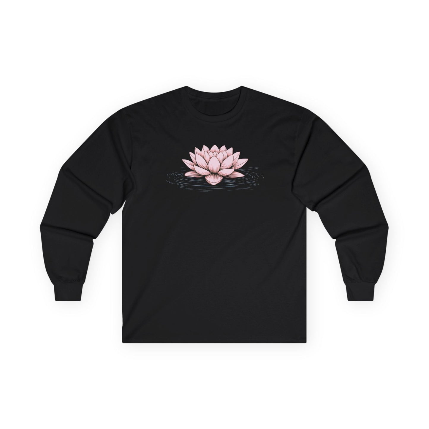 Pink Floating Lotus Long Sleeve Tee Black Long-sleeve
