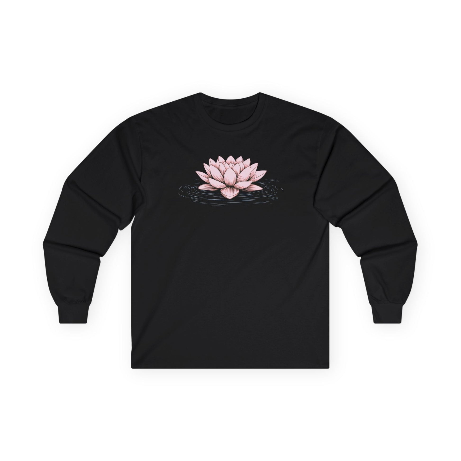 Pink Floating Lotus Long Sleeve Tee Black Long-sleeve
