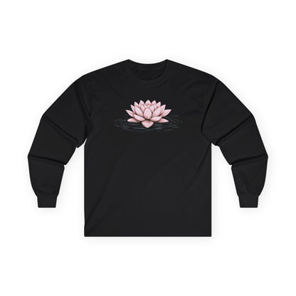 Pink Floating Lotus Long Sleeve Tee Black Long-sleeve