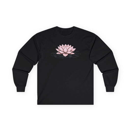 Pink Floating Lotus Long Sleeve Tee Black Long-sleeve
