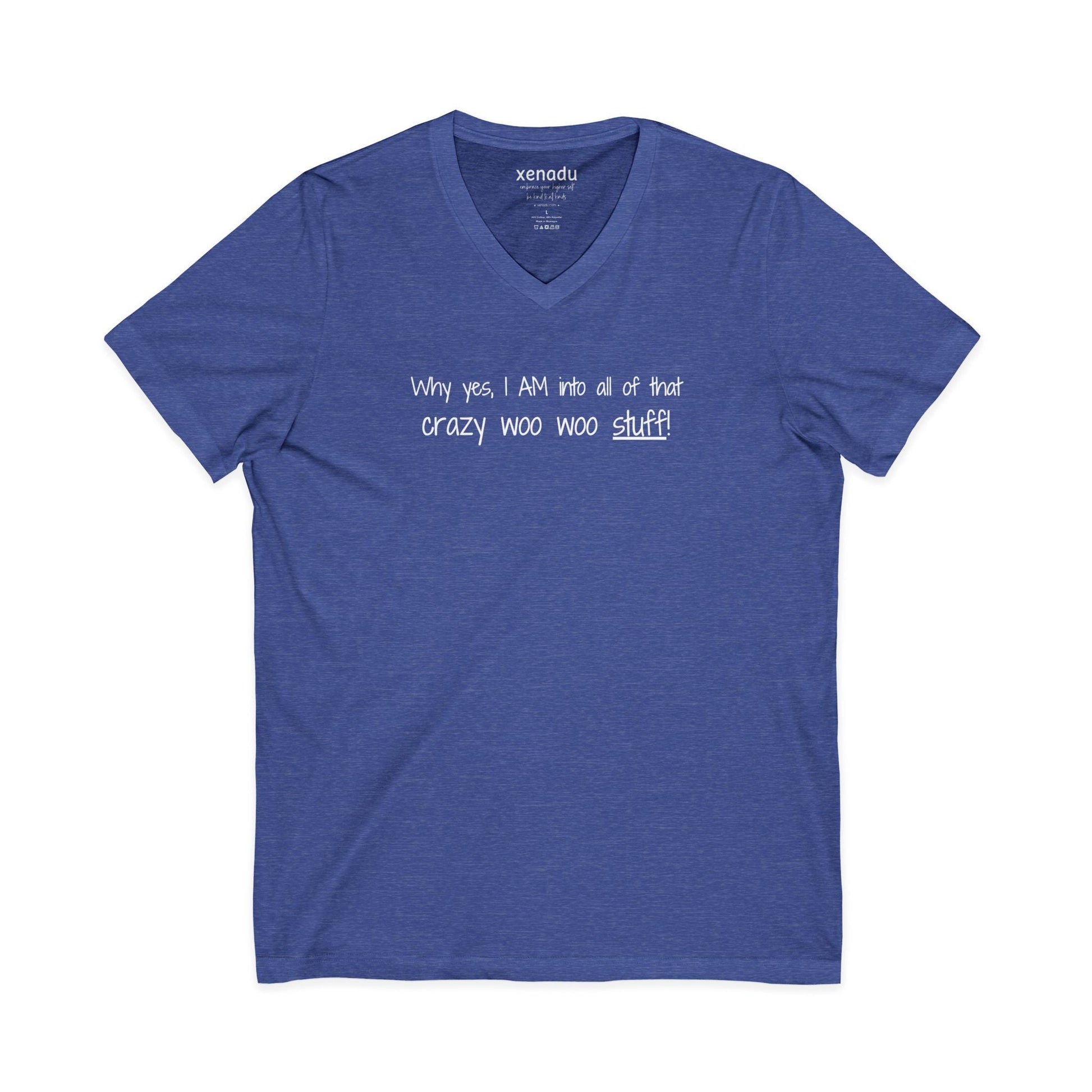 Crazy Woo Woo Stuff V-Neck Tee Heather True Royal V-neck