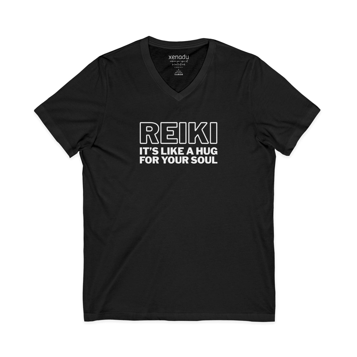 Reiki is Like a Hug V-Neck Tee Black V-neck