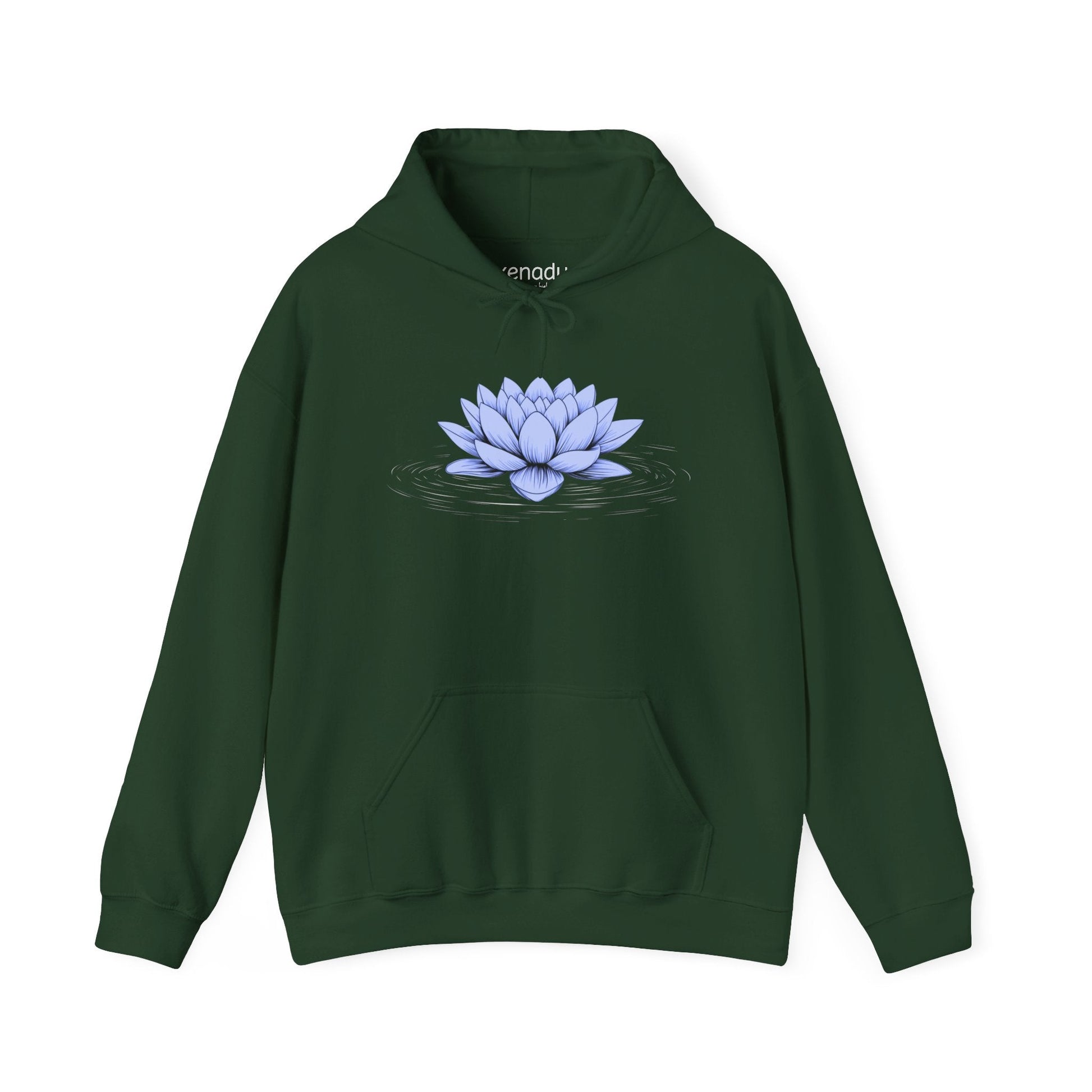 Floating Blue Lotus Hoodie Forest Green Hoodie