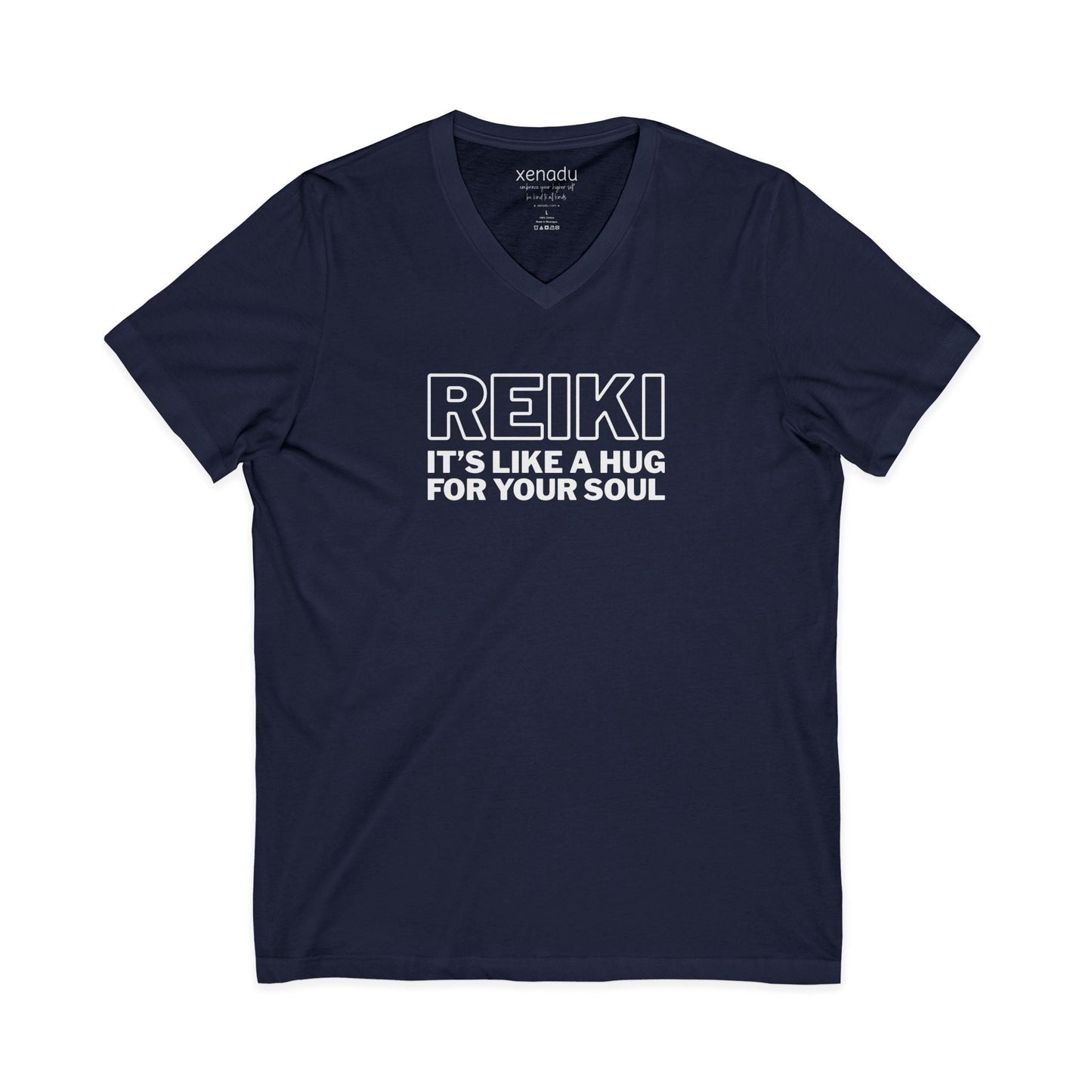 Reiki is Like a Hug V-Neck Tee Navy V-neck