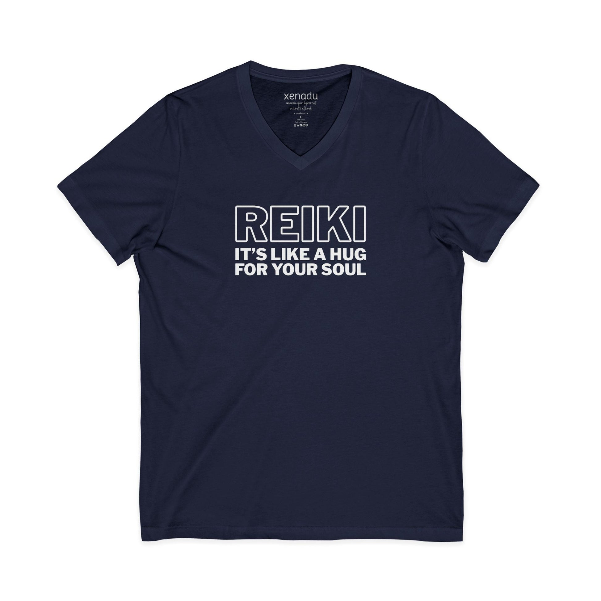 Reiki is Like a Hug V-Neck Tee Navy V-neck