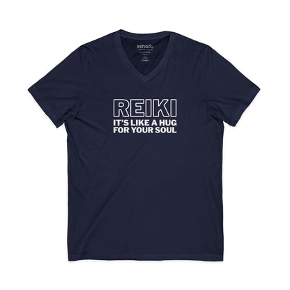 Reiki is Like a Hug V-Neck Tee Navy V-neck
