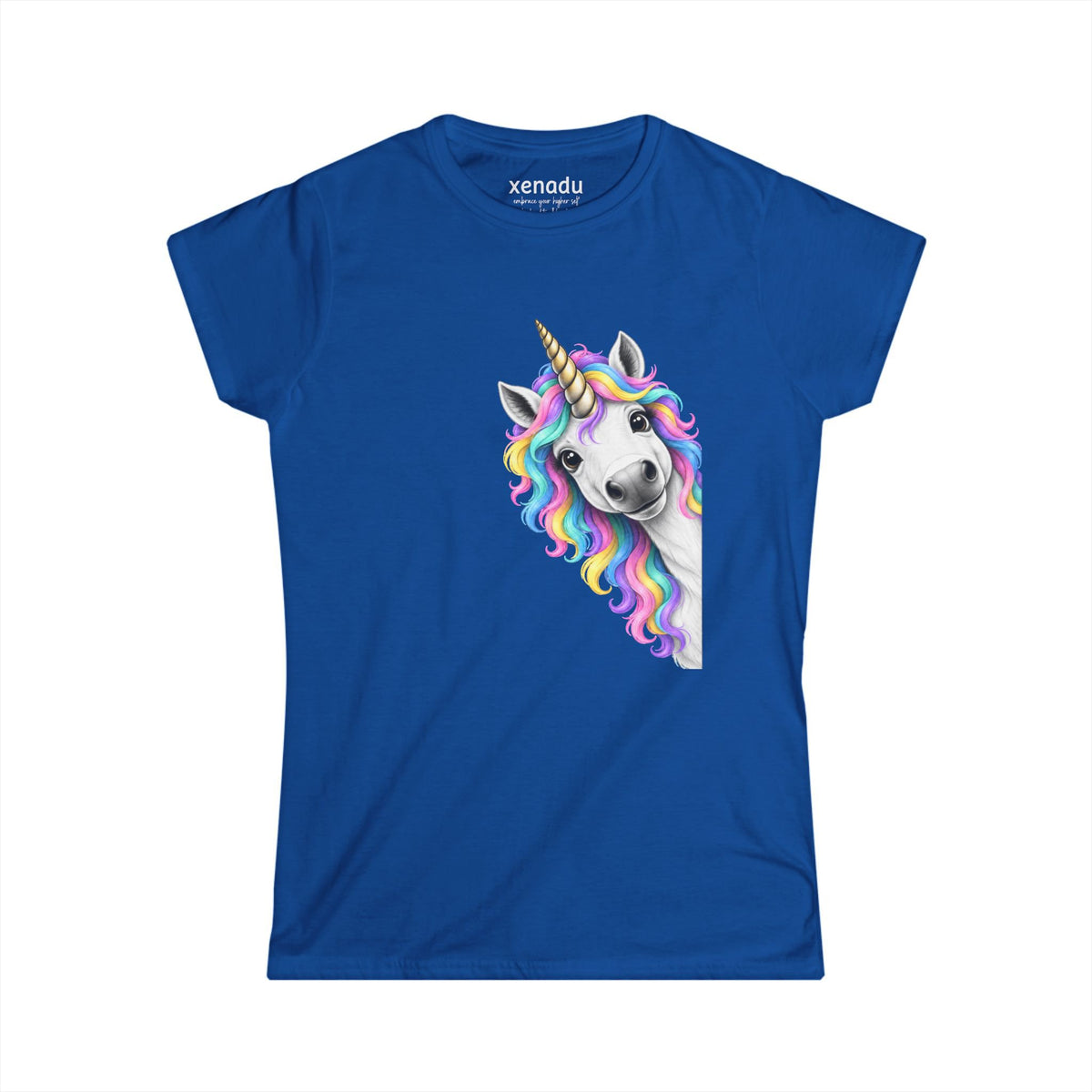 Peeking Unicorn Women's Tee Royal Blue T-Shirt