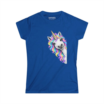 Peeking Unicorn Women's Tee Royal Blue T-Shirt