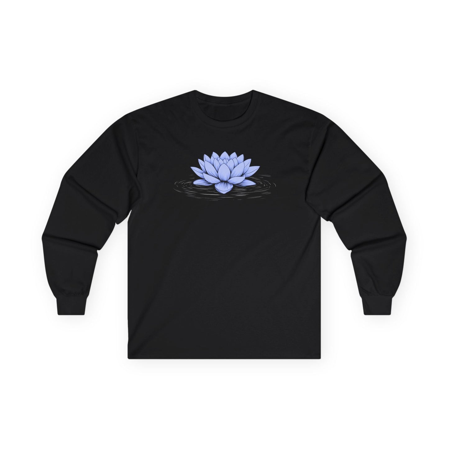 Floating Blue Lotus Long Sleeve Tee Black Long-sleeve