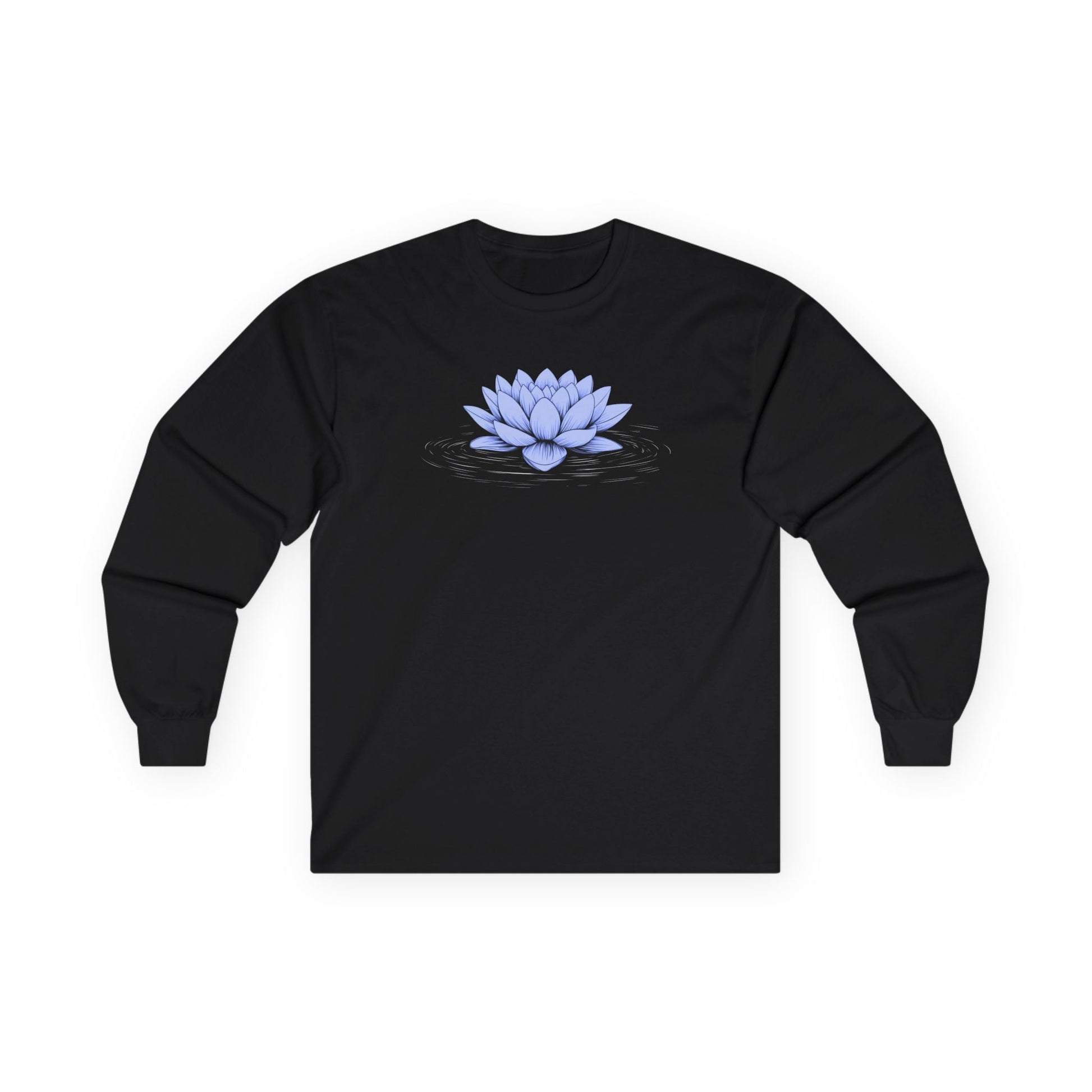 Floating Blue Lotus Long Sleeve Tee Black Long-sleeve