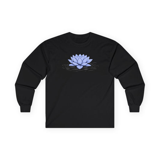 Floating Blue Lotus Long Sleeve Tee Black Long-sleeve