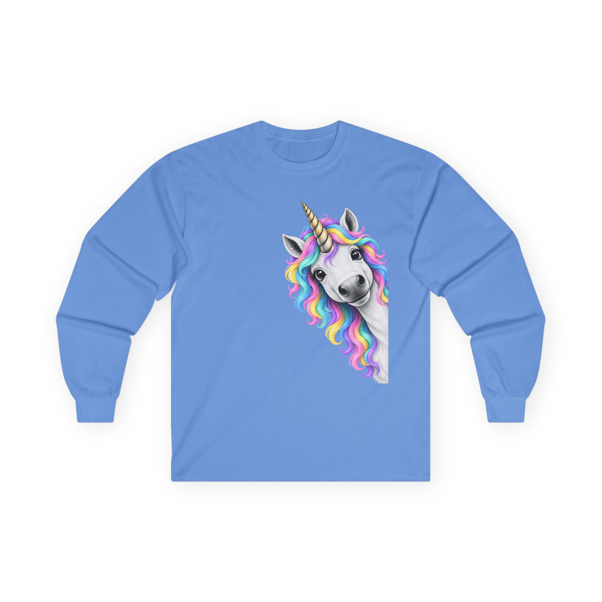 Peeking Unicorn Long Sleeve Tee Carolina Blue Long-sleeve