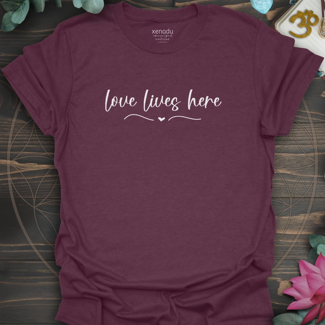 Love Lives Here Tee Heather Maroon T-Shirt