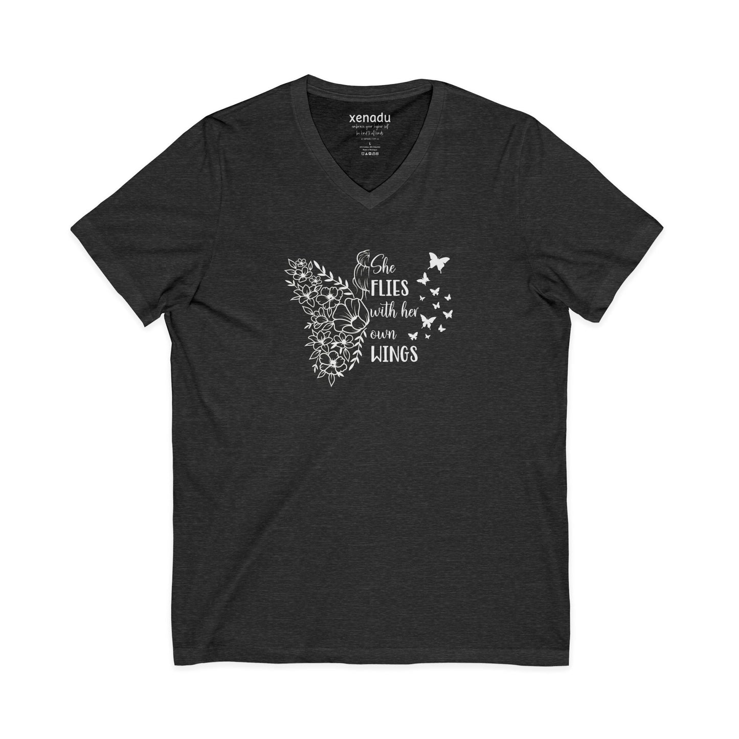 With Her Own Wings V-Neck Tee Dark Heather Grey V-neck