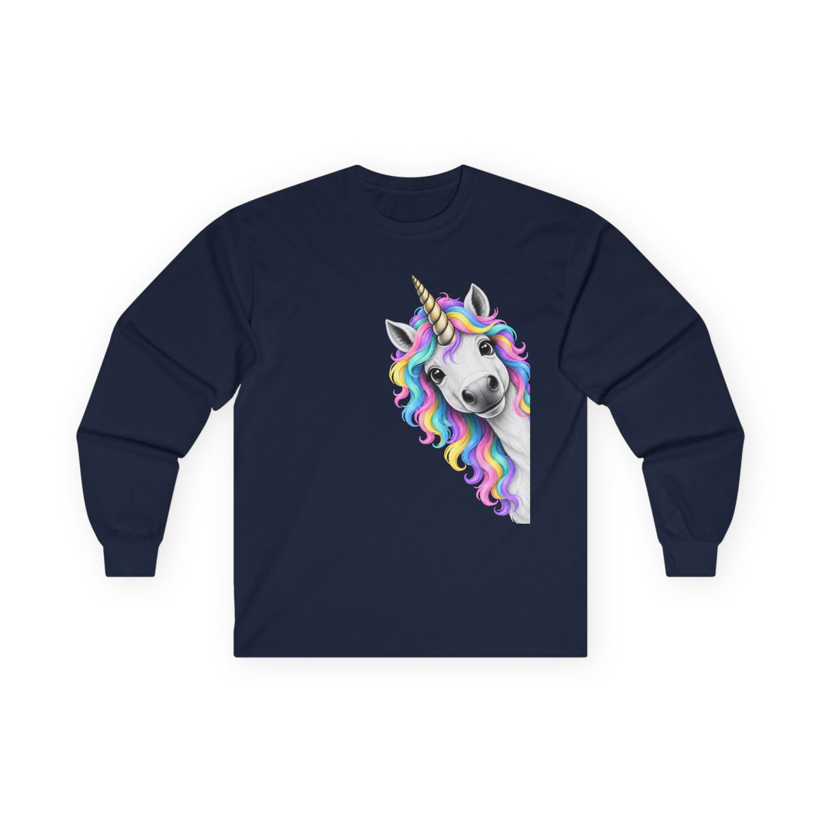Peeking Unicorn Long Sleeve Tee Navy Long-sleeve