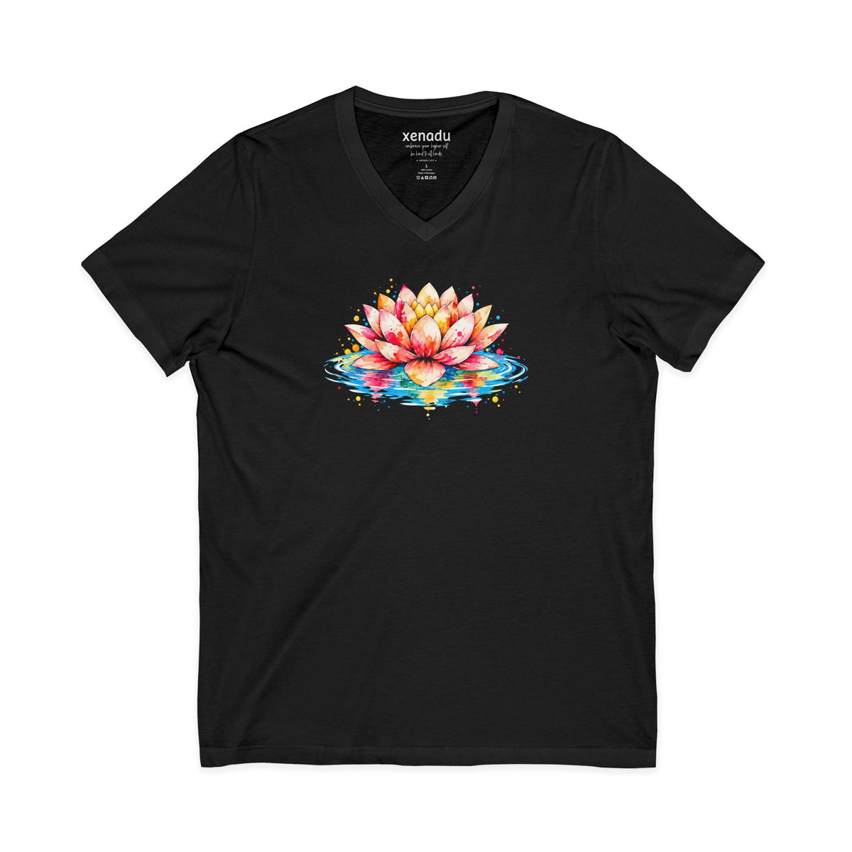 Watercolor Lotus V-Neck Tee Black V-neck