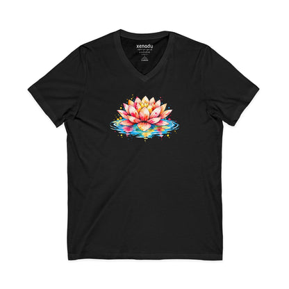 Watercolor Lotus V-Neck Tee Black V-neck