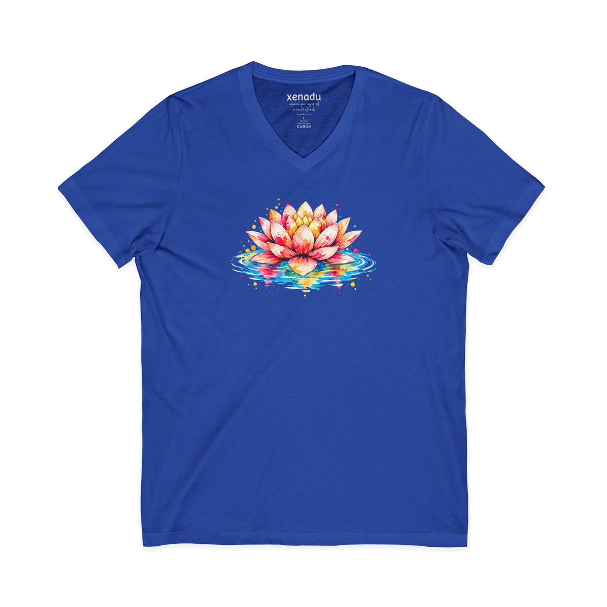 Watercolor Lotus V-Neck Tee Royal Blue V-neck