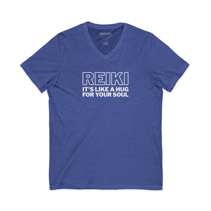 Reiki is Like a Hug V-Neck Tee Heather True Royal V-neck