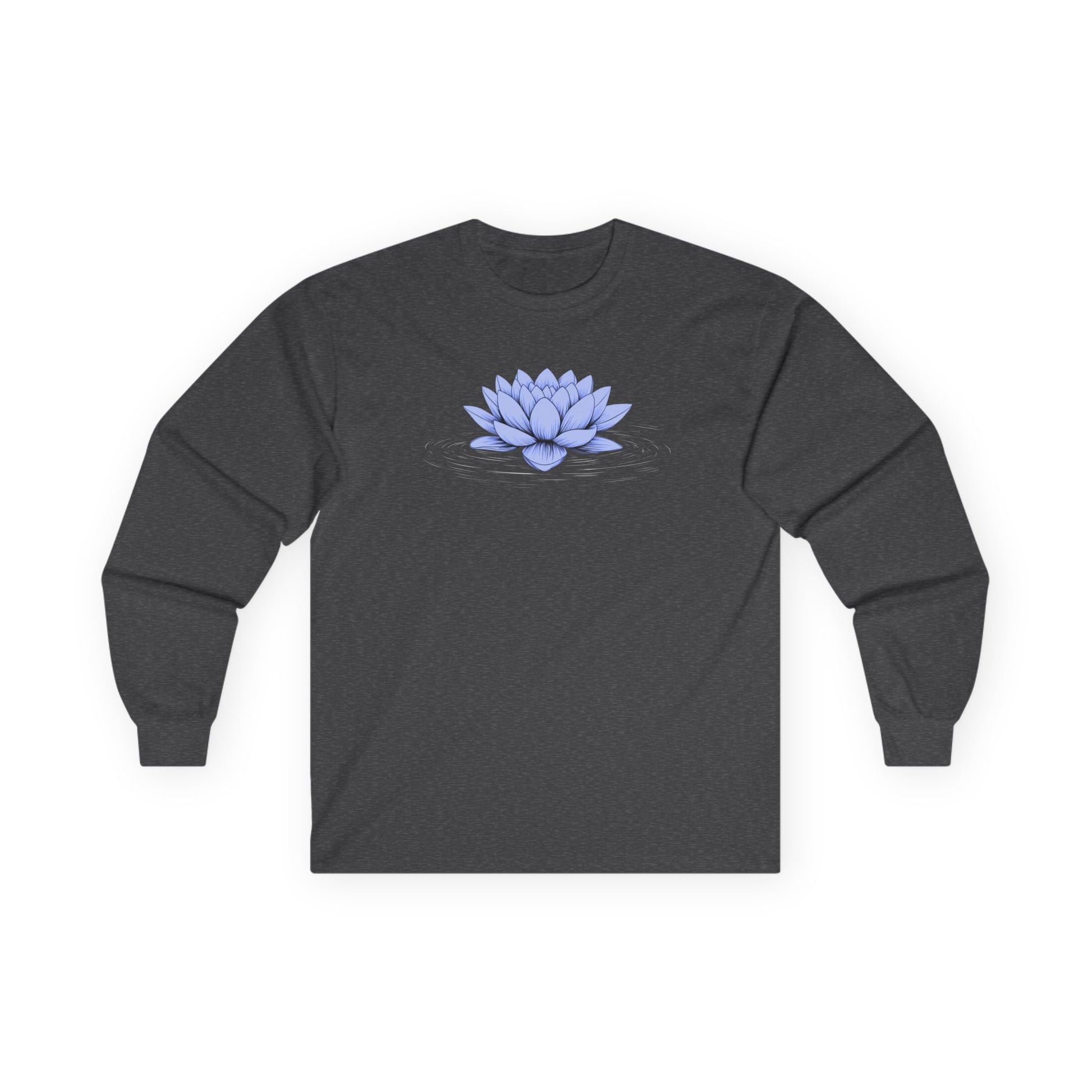 Floating Blue Lotus Long Sleeve Tee Dark Heather Grey Long-sleeve