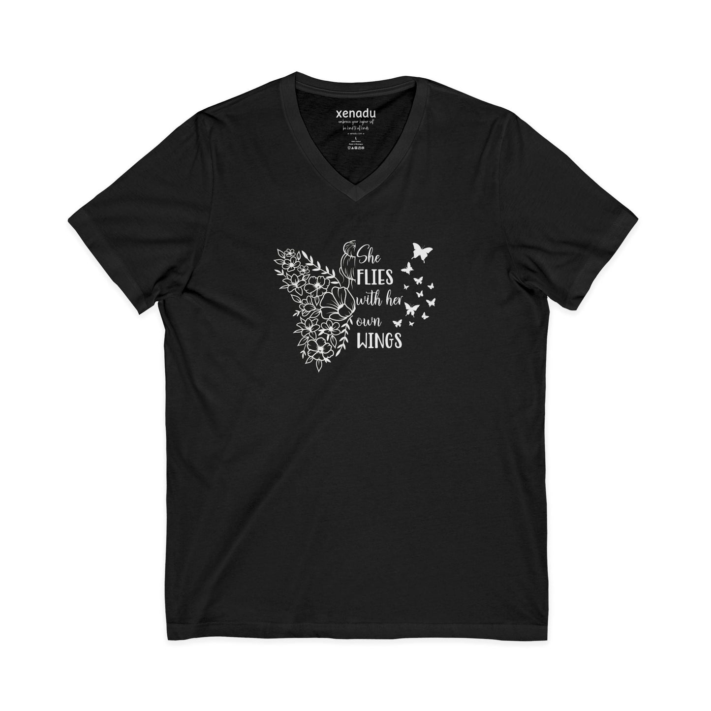 With Her Own Wings V-Neck Tee Black V-neck
