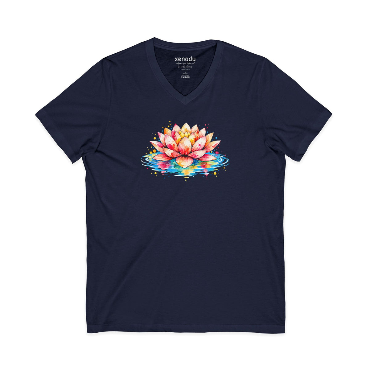 Watercolor Lotus V-Neck Tee Navy V-neck