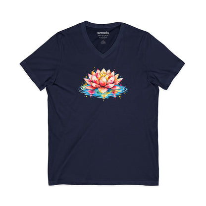Watercolor Lotus V-Neck Tee Navy V-neck