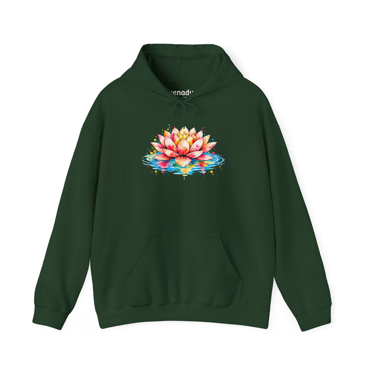 Watercolor Lotus Hoodie Forest Green Hoodie