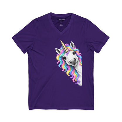 Peeking Unicorn V-Neck Tee Purple V-neck