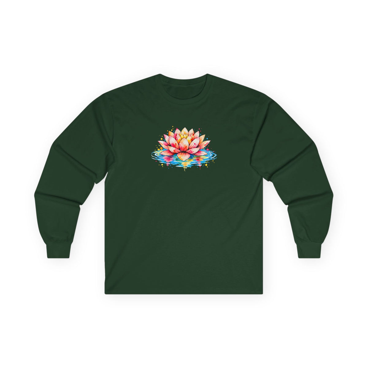 Watercolor Lotus Long Sleeve Tee Forest Green Long-sleeve