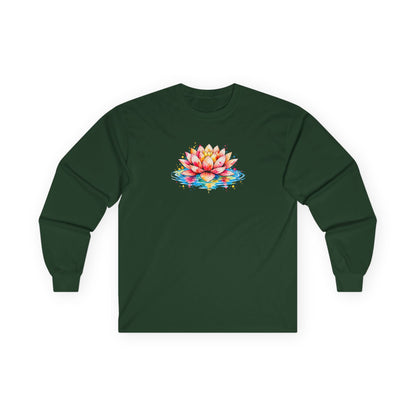 Watercolor Lotus Long Sleeve Tee Forest Green Long-sleeve