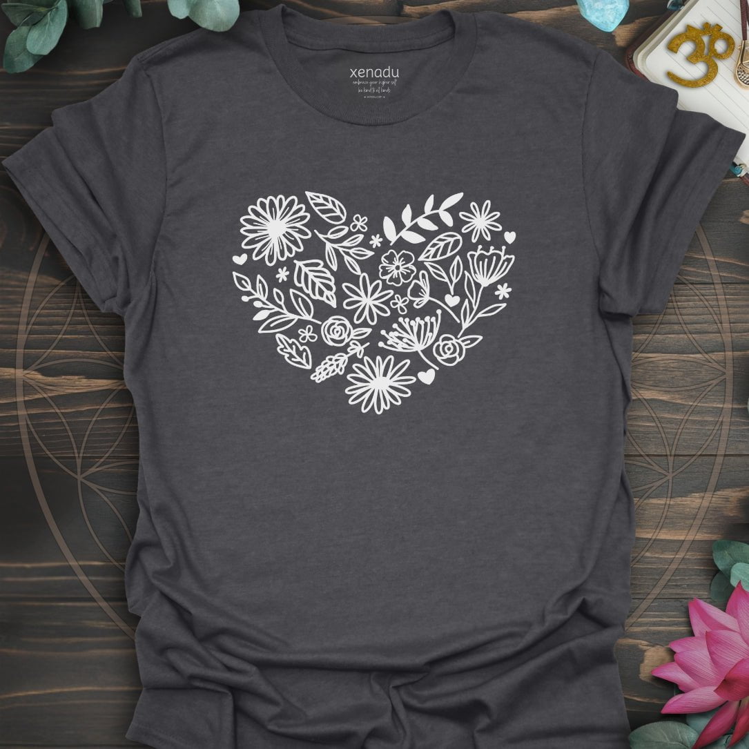Floral Heart Tee Dark Heather Grey T-Shirt