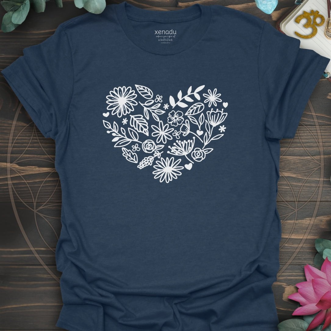 Floral Heart Tee Heather Navy T-Shirt