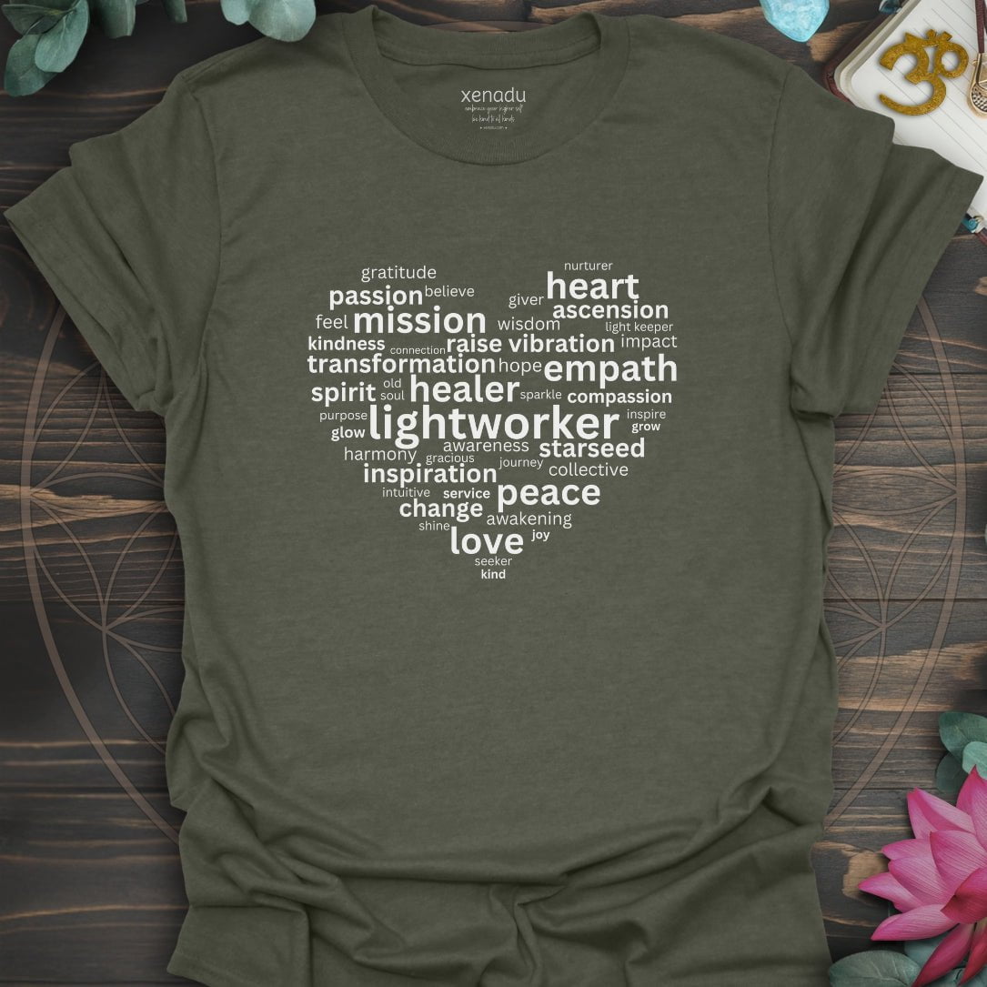 Heart of a Lightworker Tee Heather Military Green T-Shirt