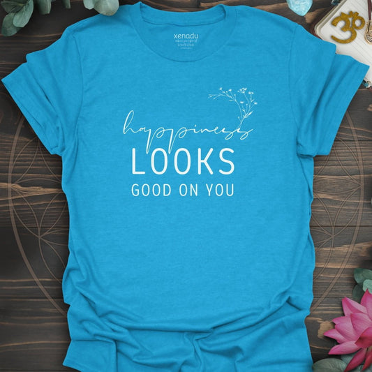 Happiness Looks Good Tee Heather Sapphire T-Shirt