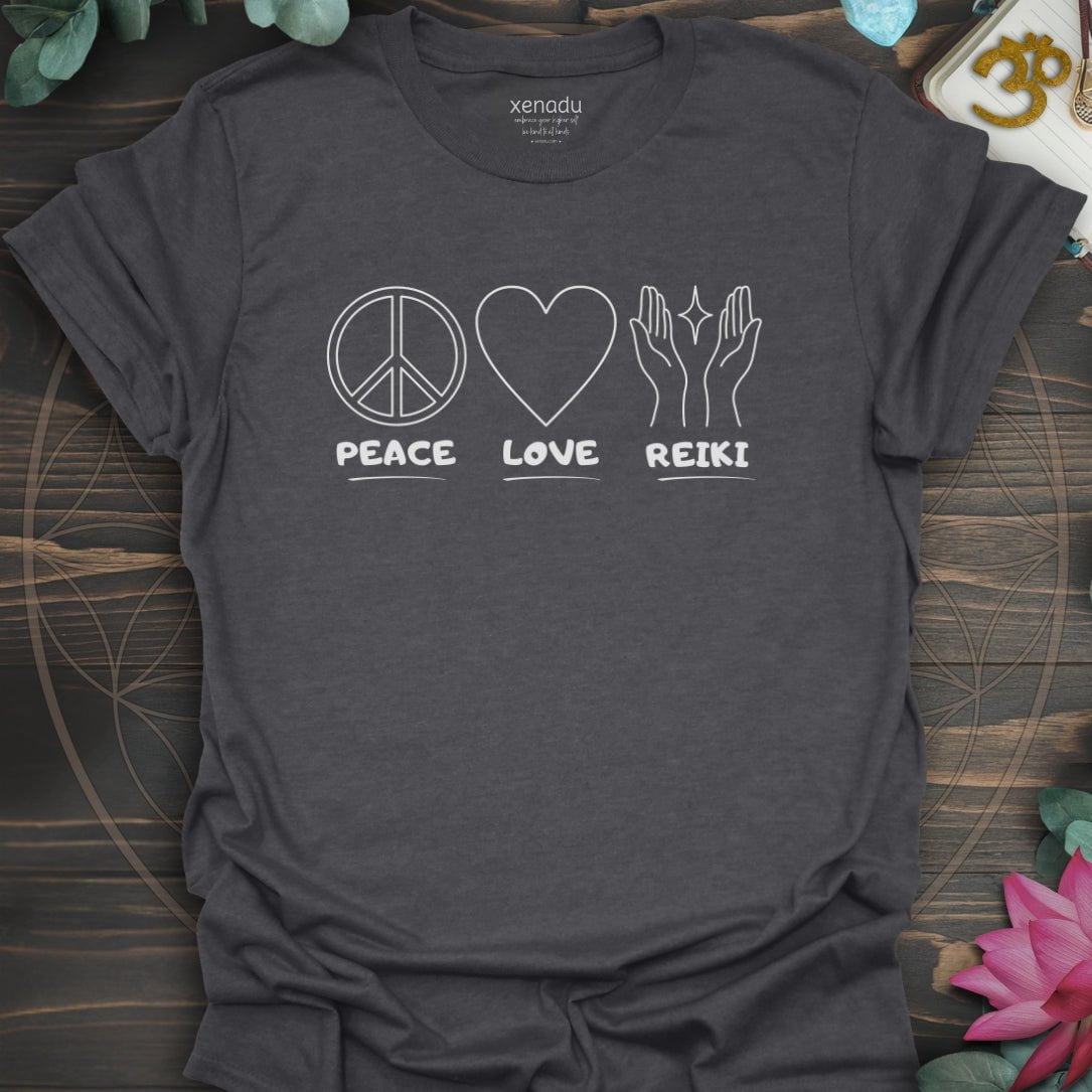 Peace Love Reiki Tee Dark Heather Grey T-Shirt