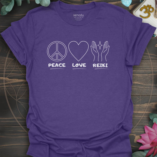 Peace Love Reiki Tee Heather Purple T-Shirt